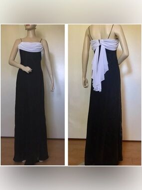 Betsy & Adam Black Maxi Dress with White Draped Bodice